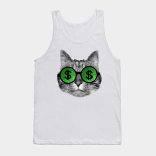 Wealthy cat wearing green dollar sign sunglasses Tank Top